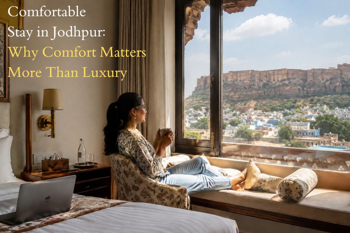Comfortable stay in Jodhpur with a scenic view of Mehrangarh Fort from a hotel room window