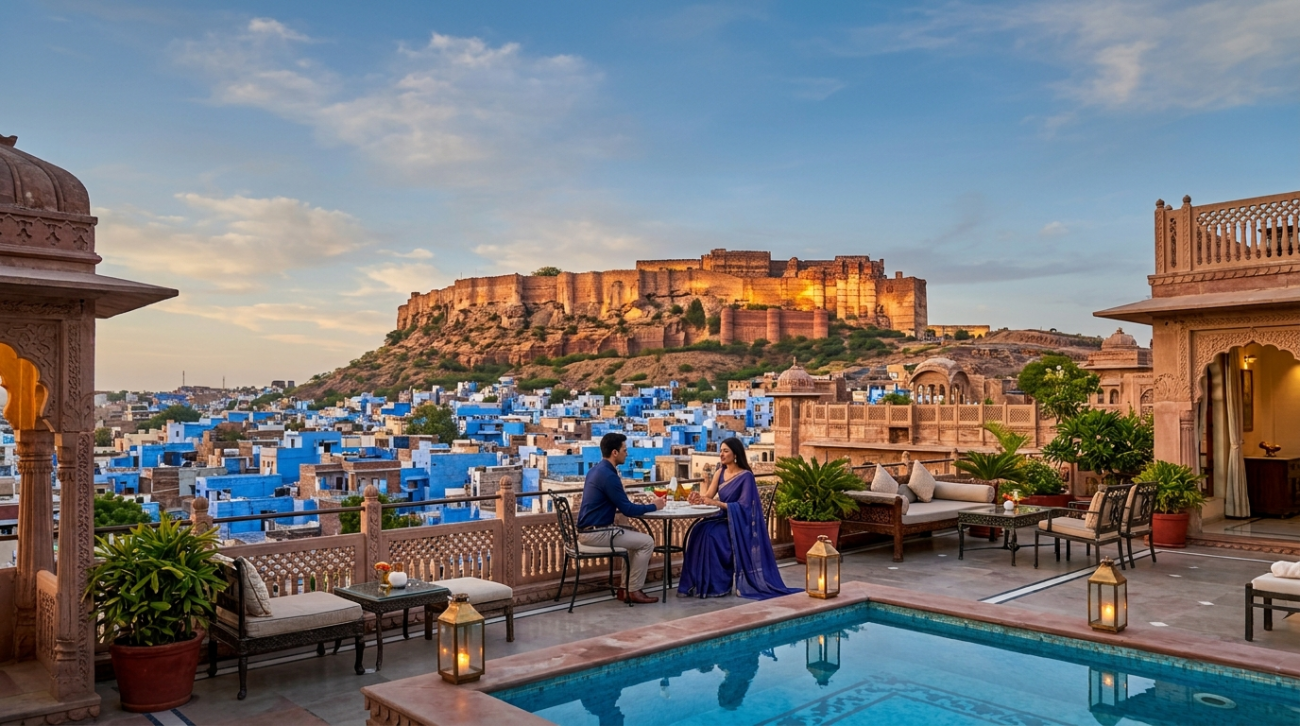 Best Hotel in Jodhpur with Mehrangarh Fort View - The Residency Rooftop pool with Mehrangarh Fort view at best hotel in Jodhpur Best Hotels in Jodhpur 2026 – Top Stays You Can't Miss!