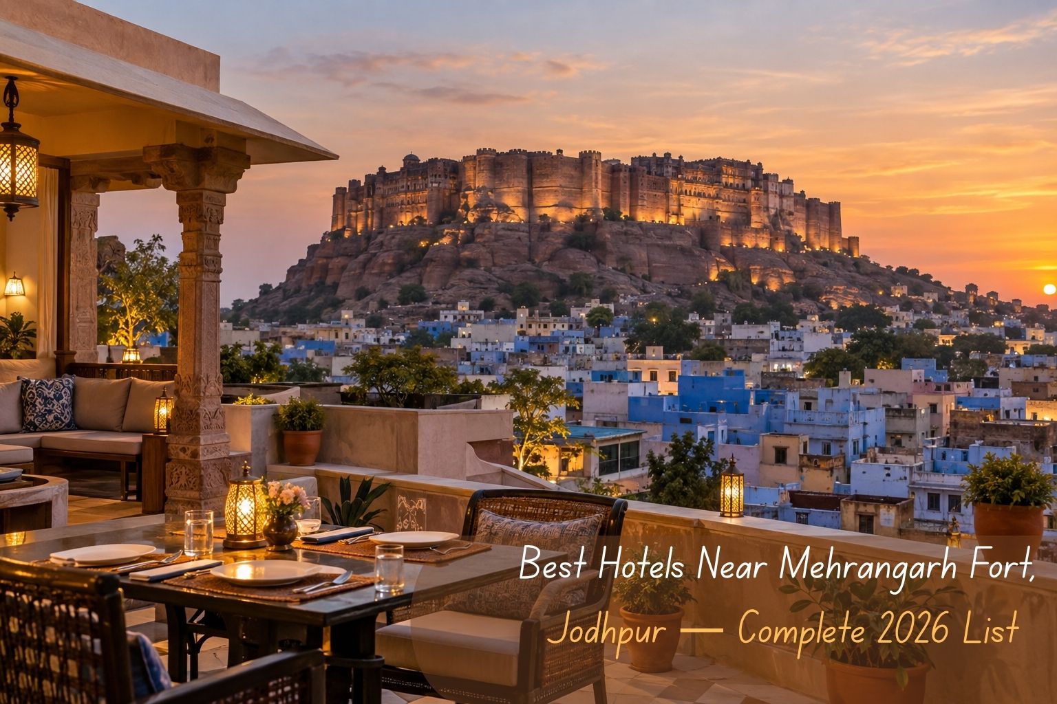 Best Hotels Near Mehrangarh Fort, Jodhpur - Complete 2026 List rooftop view  Best Hotels Near Mehrangarh Fort | Jodhpur Stay Guide